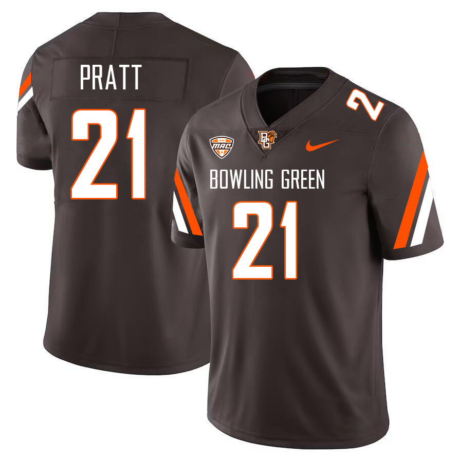 Men #21 Xander Pratt Bowling Green Falcons College Football Jerseys Stitched-Brown
